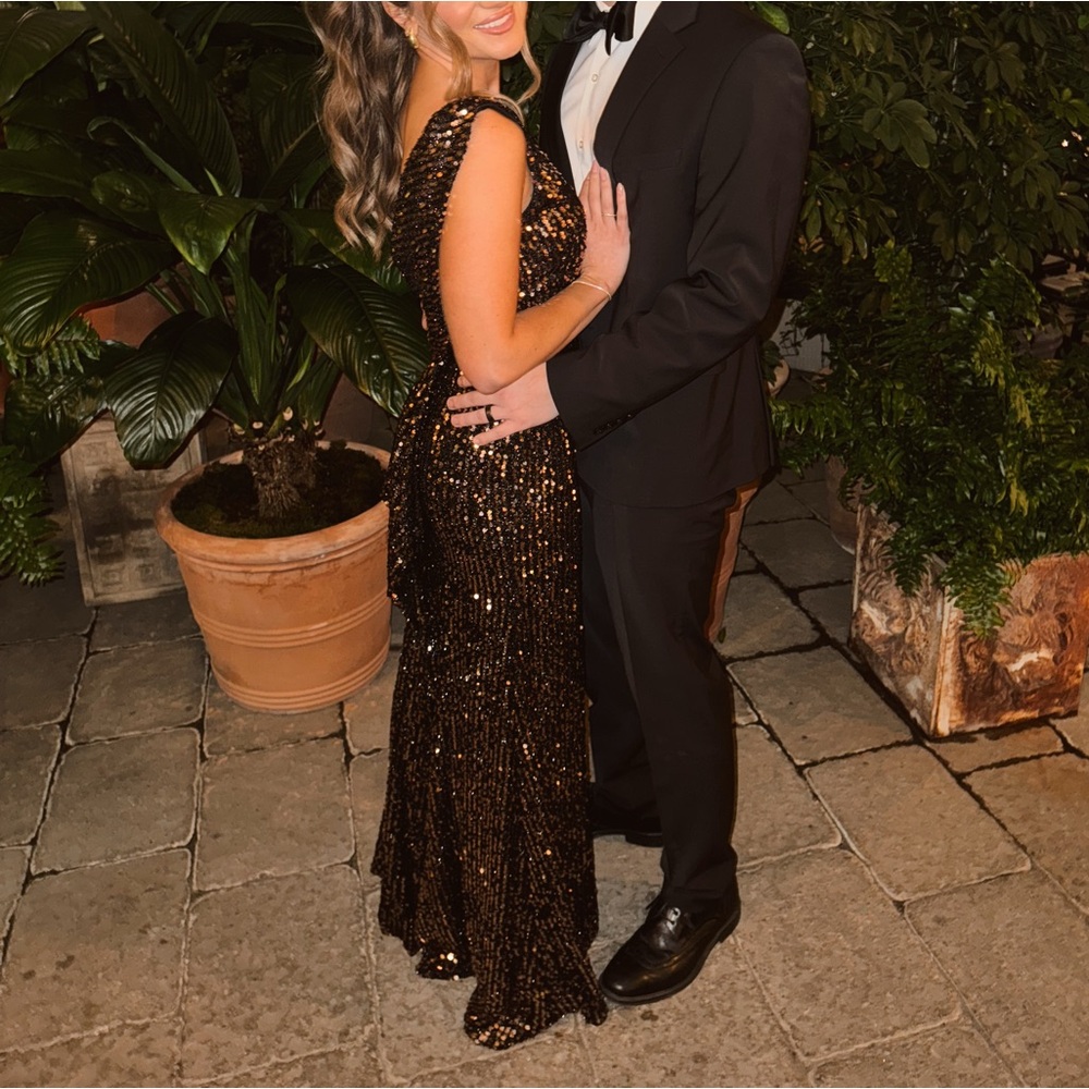 Mac Duggal Ieena Cowl Back Sequin Dress
